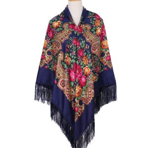 62" x 62" - Floral Scarf (CD-SCARF-4 Navy Blue)