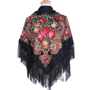 35" x 35" - Floral Scarf (CD-SCARF-6 Black)
