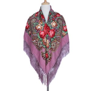 53" x 53" - Floral Scarf (CD-SCARF-7 Dark Pink)