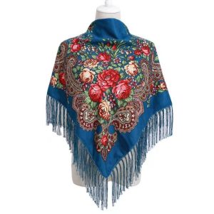35" x 35" - Floral Scarf (CD-SCARF-6 Dark Blue)