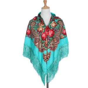 53" x 53" - Floral Scarf (CD-SCARF-7 Emerald Green)