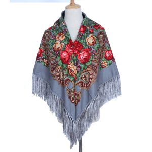 53" x 53" - Floral Scarf (CD-SCARF-7 Grey)