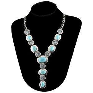 JS22239 - Metal Turquoise Indigenous Earrings