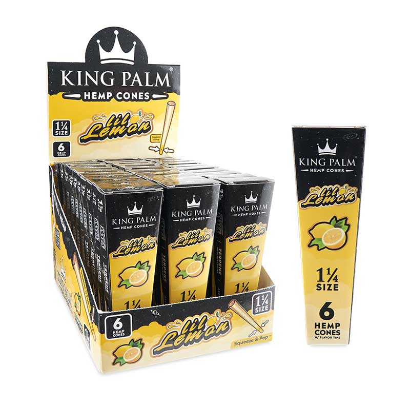 King Palm 1 ¼ Size Hemp Cones 30ct Display – Lil Lemon (KP-10106)