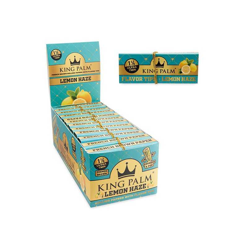 King Palm 24ct French Brown Papers w/ Flavored Tips – 1 ¼ Size - Lemon Haze (KP-3467)