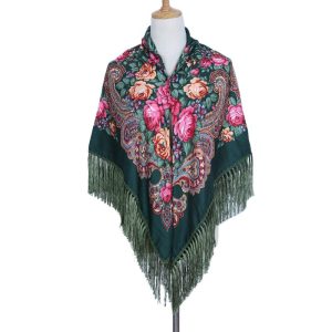 53" x 53" - Floral Scarf (CD-SCARF-7 Navy Green)