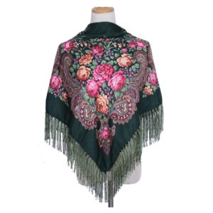 35" x 35" - Floral Scarf (CD-SCARF-6 Navy Green)