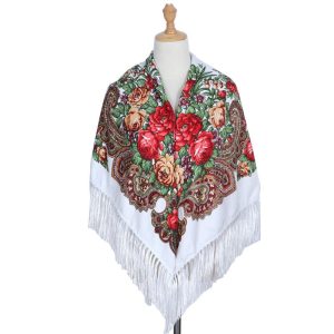 53" x 53" - Floral Scarf (CD-SCARF-7 White)