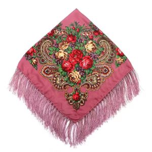 35" x 35" - Floral Scarf (CD-SCARF-6 Dark Pink)