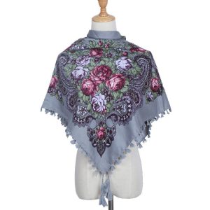 35" x 35" - Floral Scarf (CD-SCARF-5  Grey)