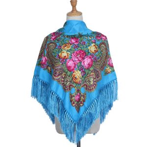35" x 35" - Floral Scarf (CD-SCARF-6 Turquoise)