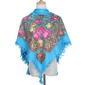35" x 35" - Floral Scarf (CD-SCARF-5  Turquoise)
