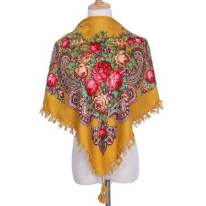 35" x 35" - Floral Scarf (CD-SCARF-5  Yellow)