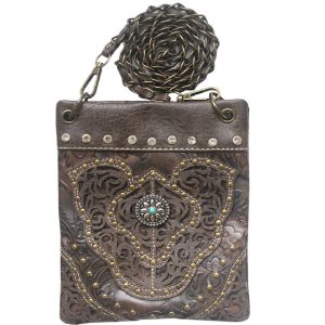 Ladies Designer Rhinestone Cross Body Bag- Brown (2030W211 BO)
