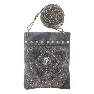 Ladies Designer Rhinestone Cross Body Bag- Black (2030W211 BK)