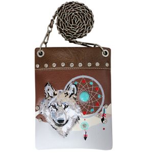 Ladies Designer Wolf Dreamcatcher Cross Body Bag- Brown (2030W220 BO)