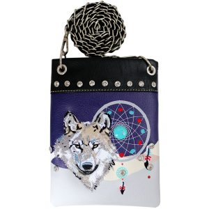 Ladies Designer Wolf Dreamcatcher Cross Body Bag- Purple (2030W220 PU)