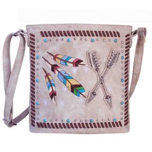 Western Rhinestone Feather Arrow Crossbody Bag - Beige (G605W123AR BG)