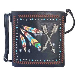 Western Rhinestone Feather Arrow Crossbody Bag - Black (G605W123AR BK)