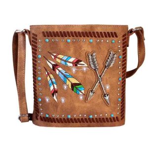 Western Rhinestone Feather Arrow Crossbody Bag - Tan (G605W123AR TN)