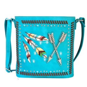 Western Rhinestone Feather Arrow Crossbody Bag - Turquiose (G605W123AR TQ)
