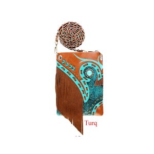 Ladies Designer Cross Body Bag with Fringe - Turquoise (2030W200 TQ)