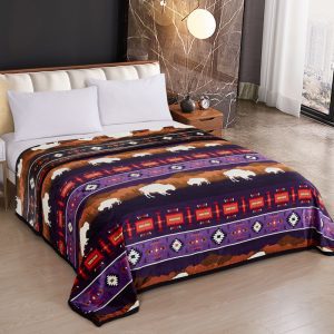 Rustic Bison Design Silk Touch Reversible Twin/Full Blanket (1851)