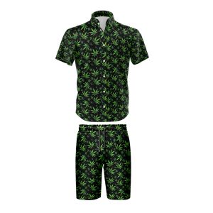 Cannabis Leaf Shirt and Short Set - Black (SHIRT-1018)