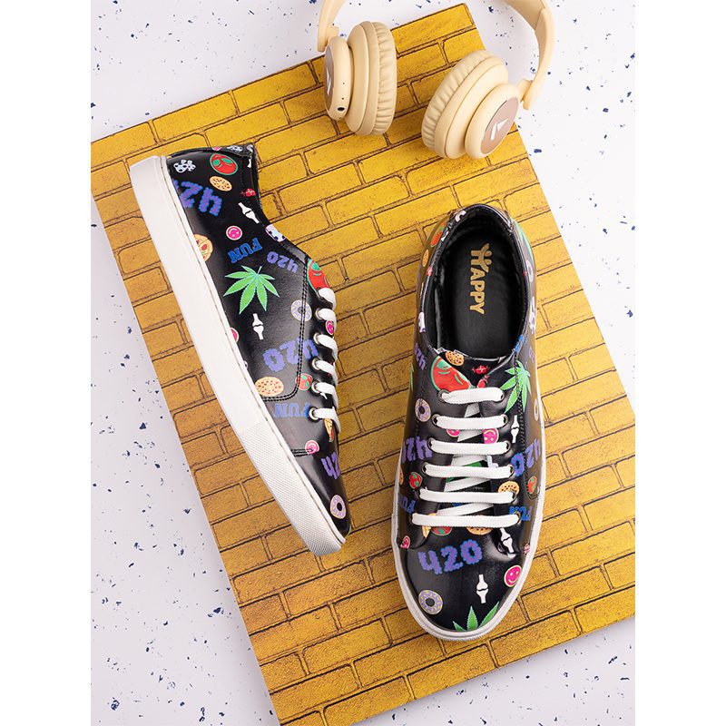 420 Mushroom Weed Design Deep Shoe Size 11 - Black (SHOE-0001C)