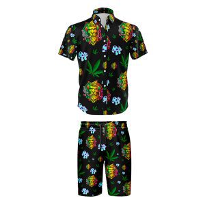 Lion Smoking Leaf Shirt and Short Set - Black (SHIRT-1009)