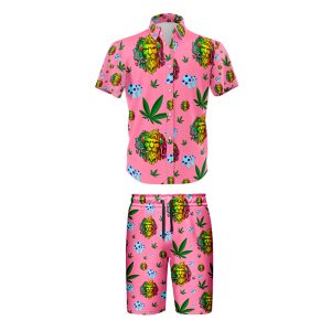 Lion Smoking Leaf Shirt and Short Set - Pink (SHIRT-1011)