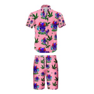 421 Skull Leaf Shirt and Short Set - Pink (SHIRT-1007)