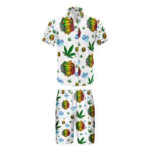 Lion Smoking Leaf Shirt and Short Set - White (SHIRT-1010)