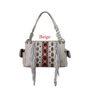 Western Tooled Leather Concho Fringe Embroidered Country Shoulder Handbag - (G939W204 BG)