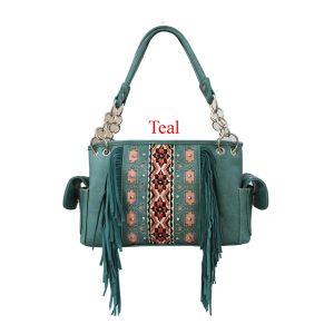 Western Tooled Leather Concho Fringe Embroidered Country Shoulder Handbag - (G939W204 TL)