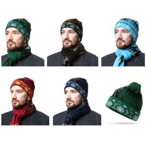 SQ Knitted Beanie with Geo Cuff - (3128)