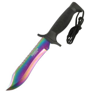 Defender-Xtreme Rainbow 12" Hunting Knife with Sheath Stainless 3CR13 Steel Knife - (13087)
