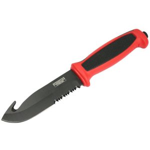 Defender-Xtreme 9.5" Red Rubber Handle Hunting Knife Stainless Steel Gut Hook - (13177)