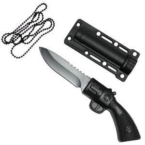 Defender-Xtreme 5.5" All Black Hunting Gun Style Knife w/ Necklace 3CR13 Steel - (13831)
