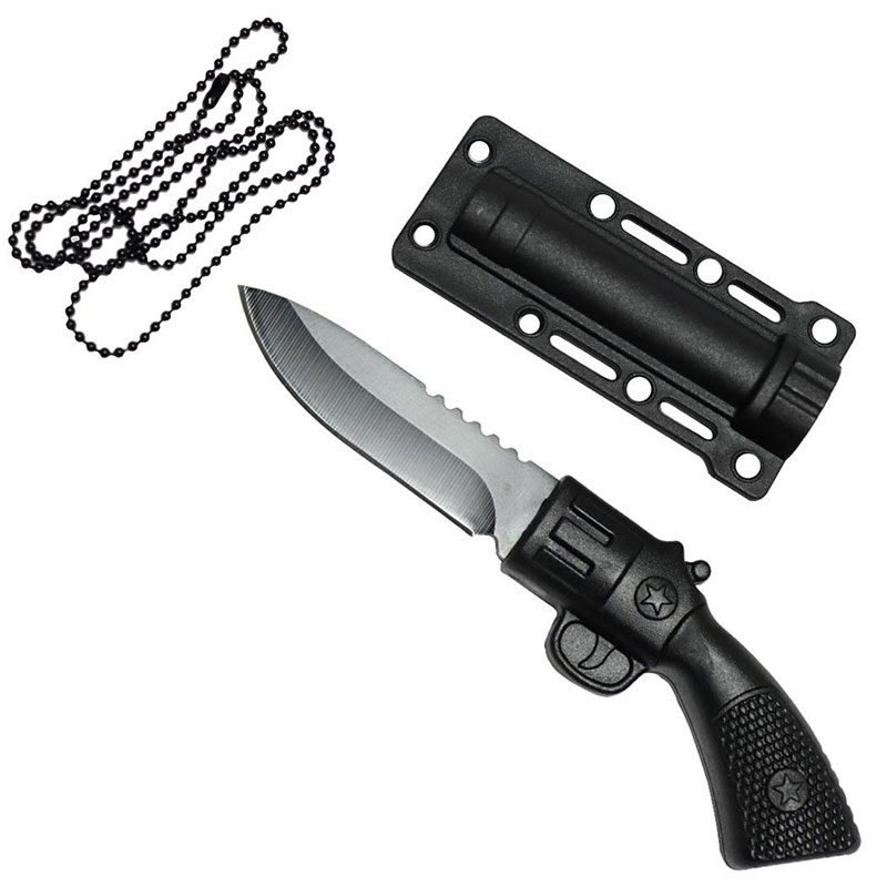 Defender-Xtreme 5.5" All Black Hunting Gun Style Knife w/ Necklace 3CR13 Steel - (13831)