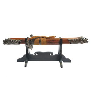 Defender 13" Dragon Design Handle Brown Samurai Mini Katana Sword With Wood Stand - (14362)