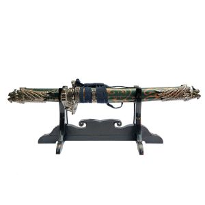 Defender 13" Dragon Design Handle Blue Samurai Mini Katana Sword With Wood Stand - (14363)