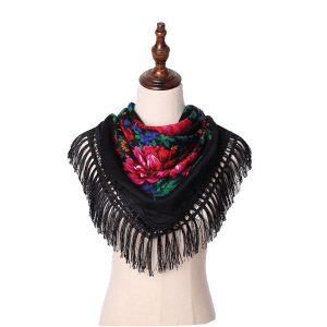 30" x 30" Metallic Kokum Floral Scarf (CD-Scarf-2 Black)