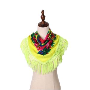 30" x 30" Metallic Kokum Floral Scarf (CD-Scarf-2-30 Metallic Neon Yellow)
