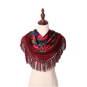 30" x 30" Metallic Kokum Floral Scarf (CD-Scarf-2 Burgundy)