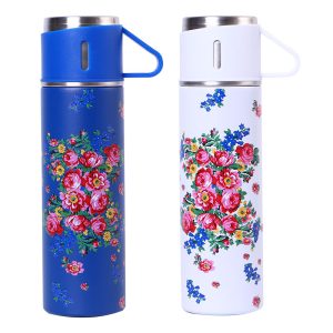 17OZ Floral Design Vacuum Cup - (Floral 1006 White/Blue)