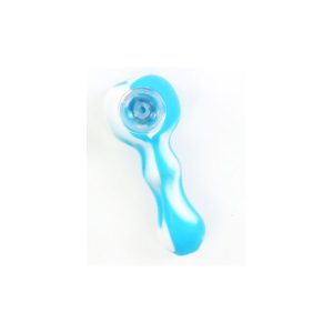 Silicone Pipe with Glass removable Filter - White/Blue (H21-F)