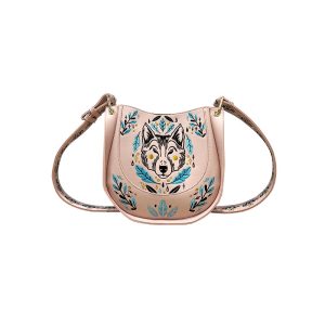 Wolf Headed Embroidery PU Leather Purse - Pink (NTV811)