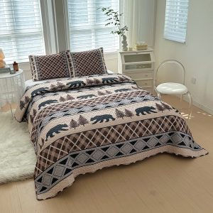Bear Run 3 Pcs Queen Size Reversible Quilt Set - (6110-Bear Run)