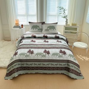 Bears Edge 3 Pcs Queen Size Reversible Quilt Set - (6110-Bears Edge)